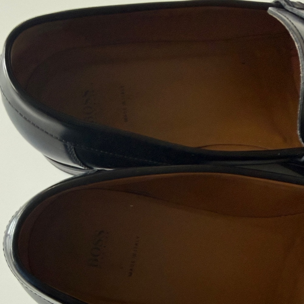 Boss Dark Navy Leather Slip-On Loafers - Picture 3 of 5